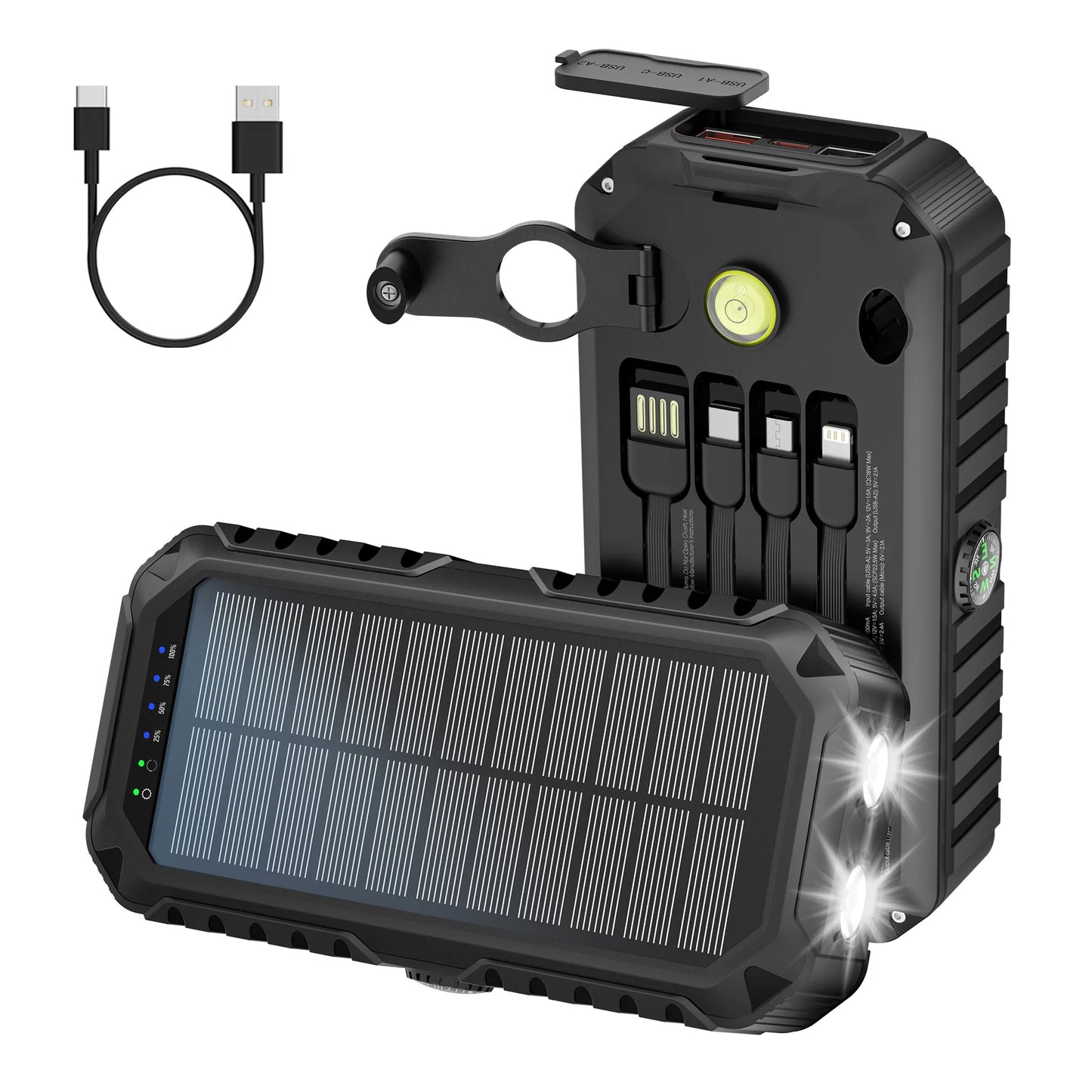 40,000mAh Solar Power Bank With Hand Crank Compass Level LED Flashlight