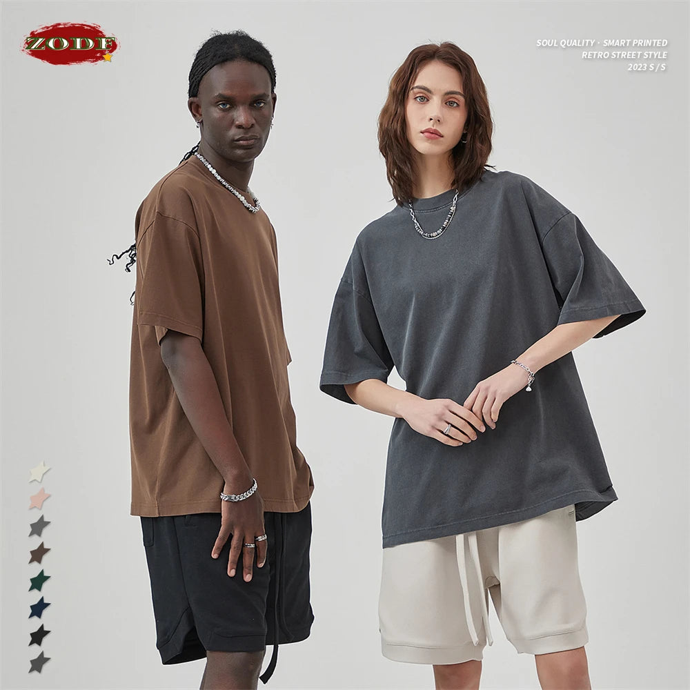ZODF Basic Solid Washed Cotton Tee For Men Unisex Streetwear