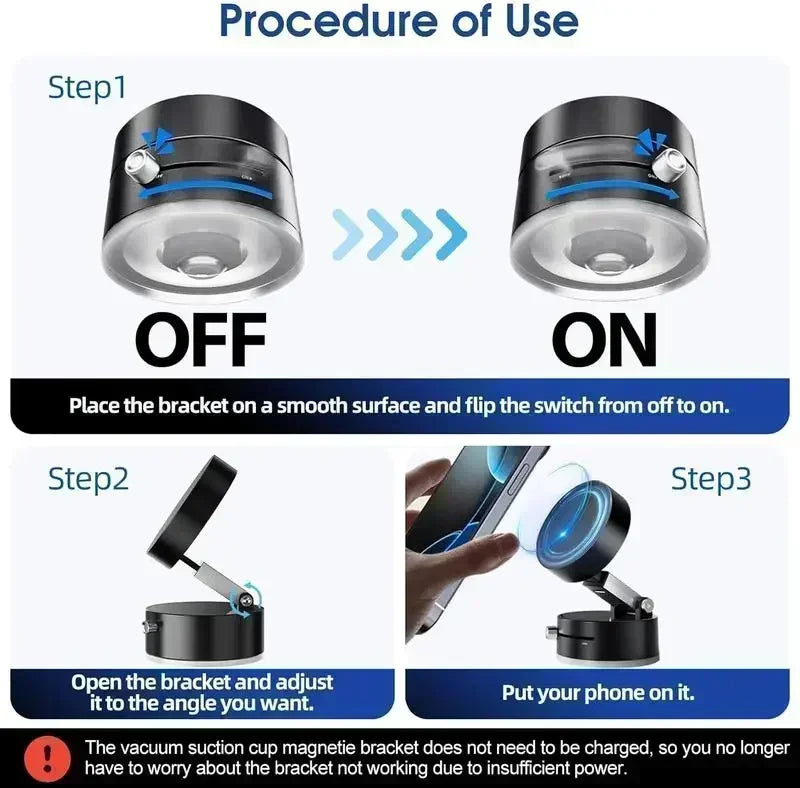 Vacuum Magnetic Phone Mount With Foldable Selfie Stick For Travel IPhone Pro Holder