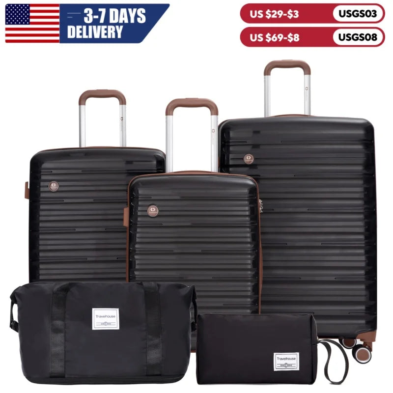 TravelhouseCN 5 Piece Luggage Set With Spinner Wheels TSA Lock