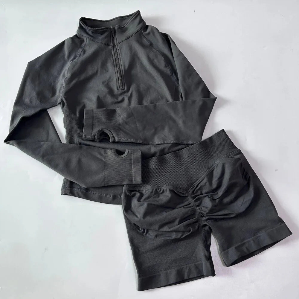 EVERWANTED Impact Womens 2 Piece Yoga Set Jacket And Shorts