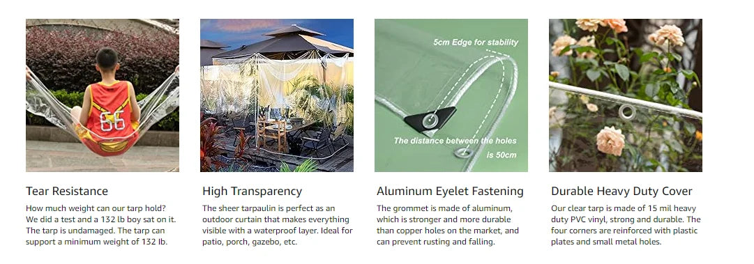 Clear PVC Tarp Heavy Duty Transparent Tarpaulin With Grommets