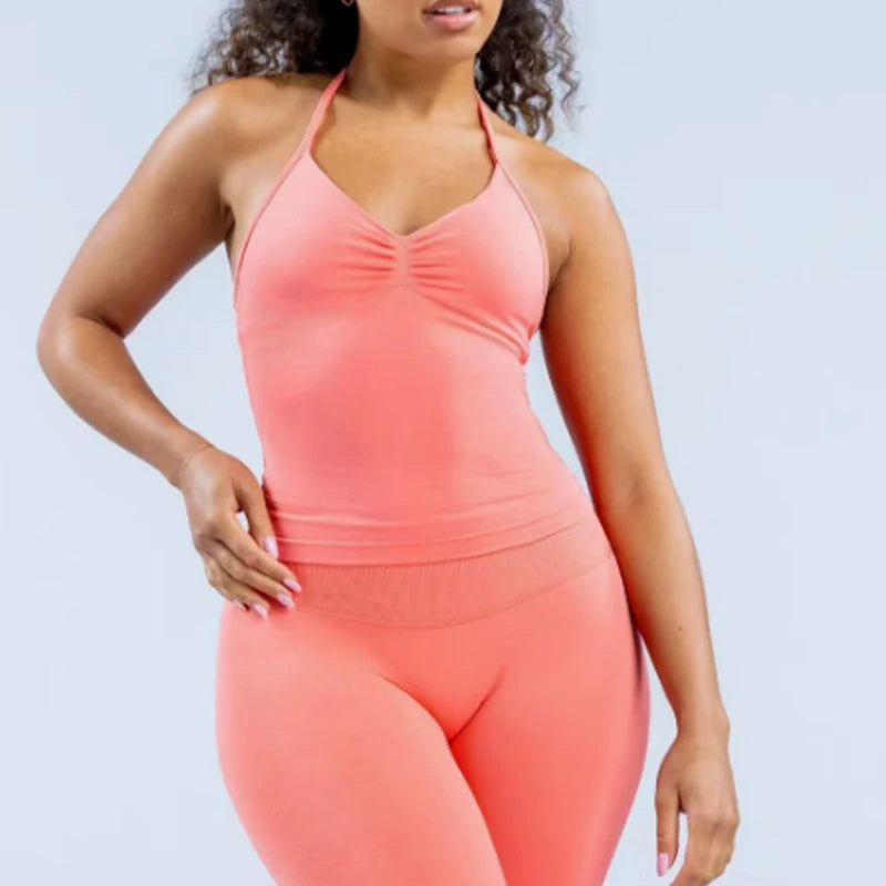 Women Halter Neck Yoga Set 2 Piece High Waist Leggings Crop Top