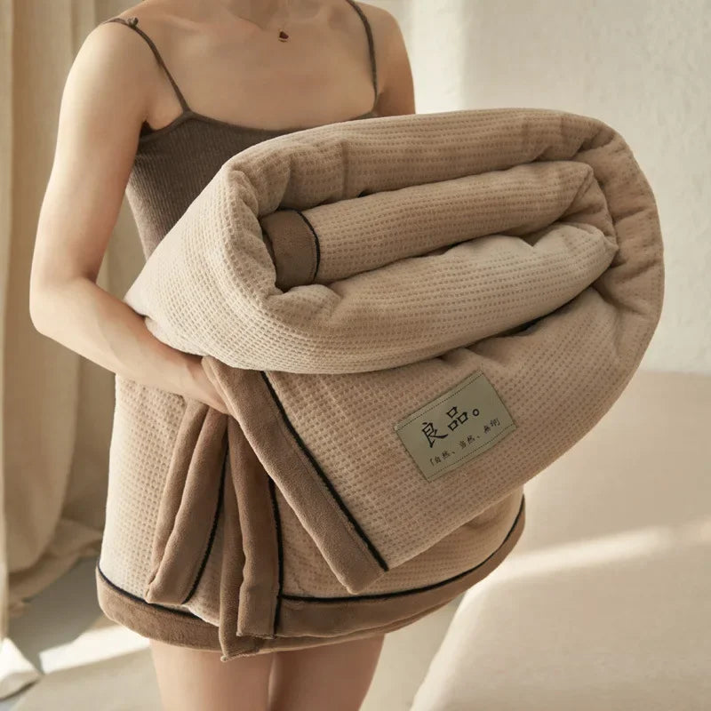 Milk Fleece Blanket Waffle Knit Thickened With Zipper Multifunctional