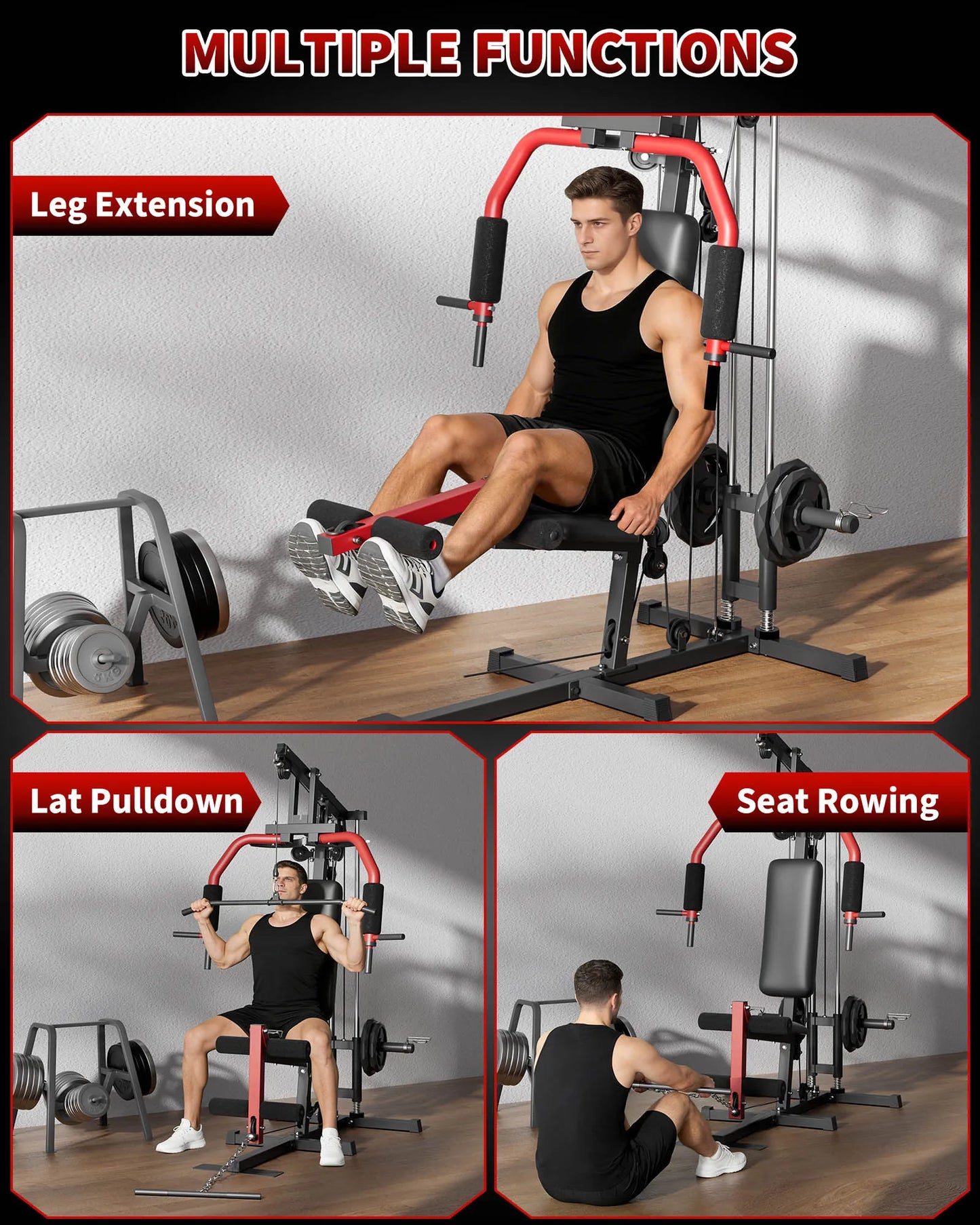 HiMISS 5 In 1 Home Gym Machine With Lat Pulldown Chest Press Leg Extension