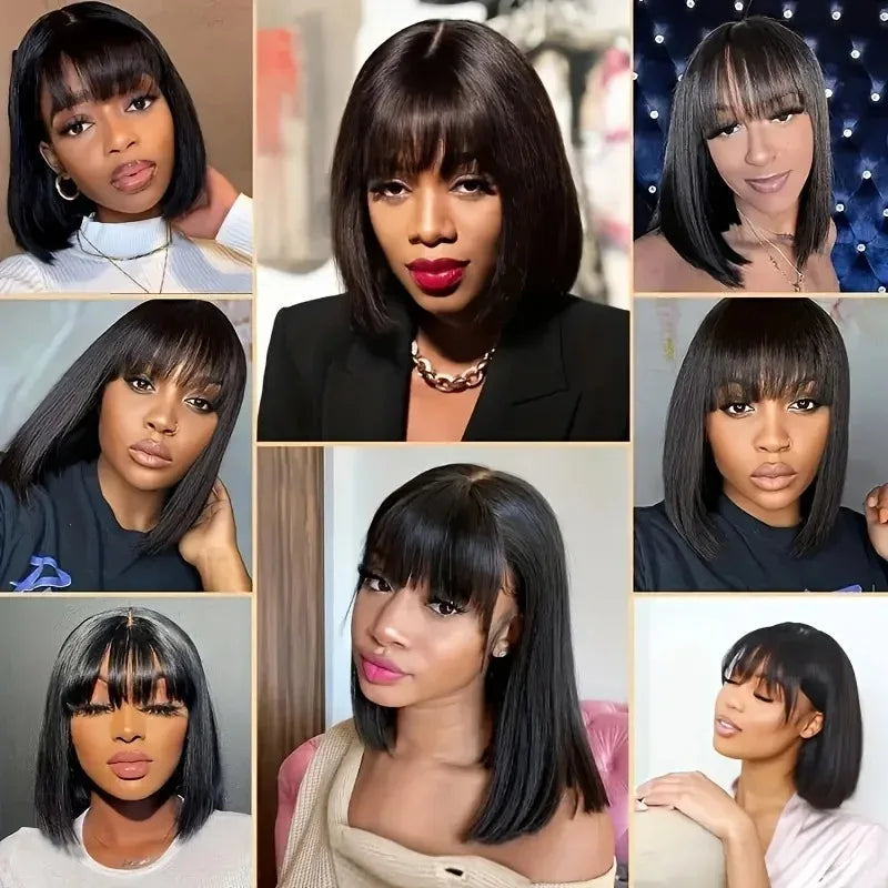 Smilegirl Brazilian Remy Hair Bob Wig With Bangs 3x1 Lace Glueless