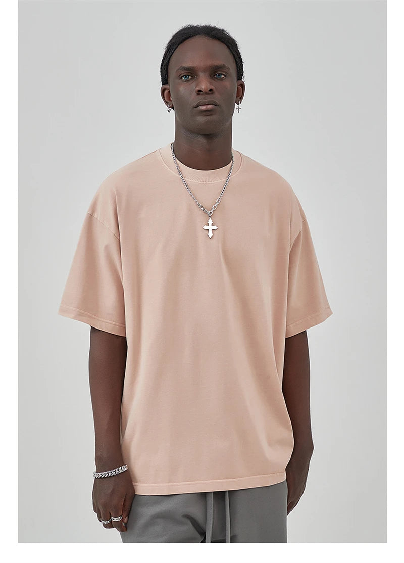 ZODF Basic Solid Washed Cotton Tee For Men Unisex Streetwear
