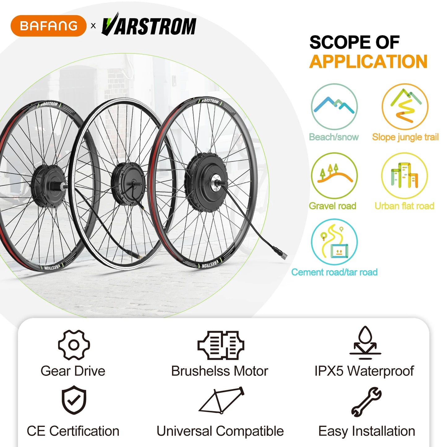 Bafang Varstrom Rear Hub Motor Ebike Kit 500W 65Nm Torque 36V Or 48V Fits 135-142mm Dropout