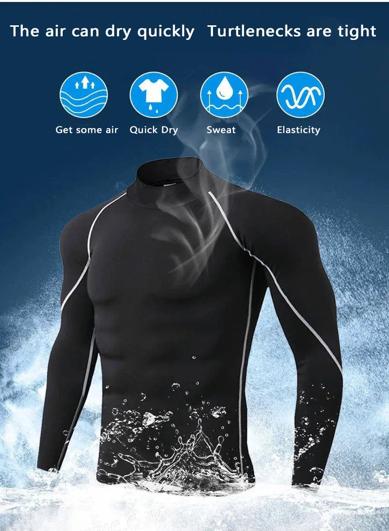 Mens Turtleneck Compression Shirt For Gym Performance Dry Rash Guard