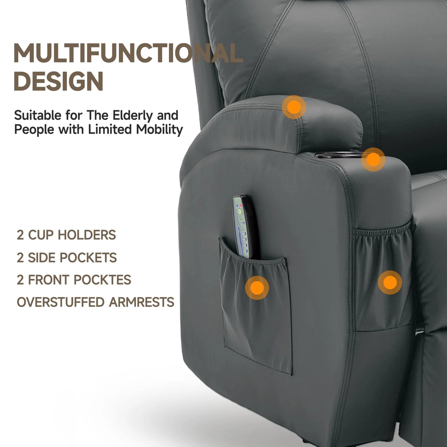 KORSER Recliner Chair With Massage And Heat 360 Degree Swivel 8 Point Vibration Remote Control