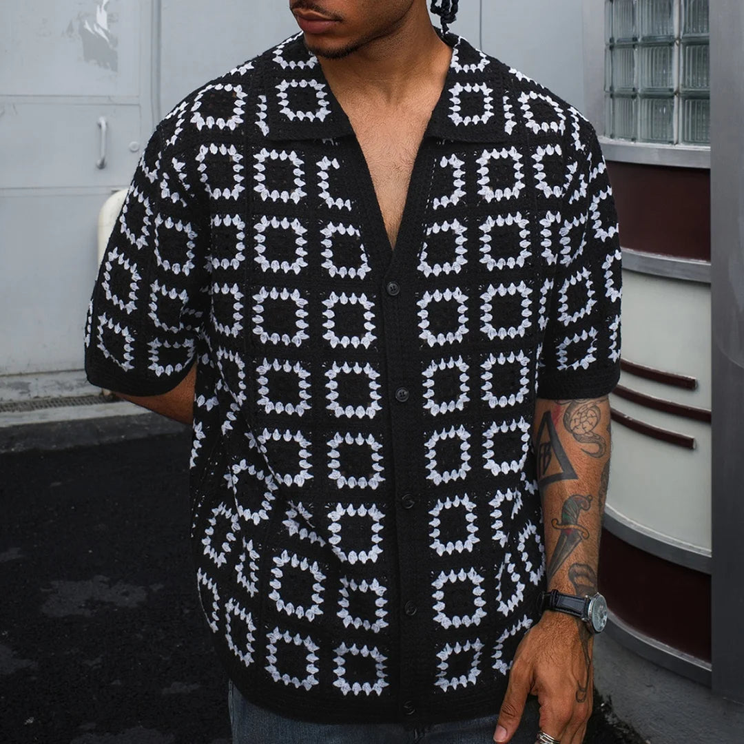 Men's Breathable Knit Printed Short Sleeve Top for Summer Comfort