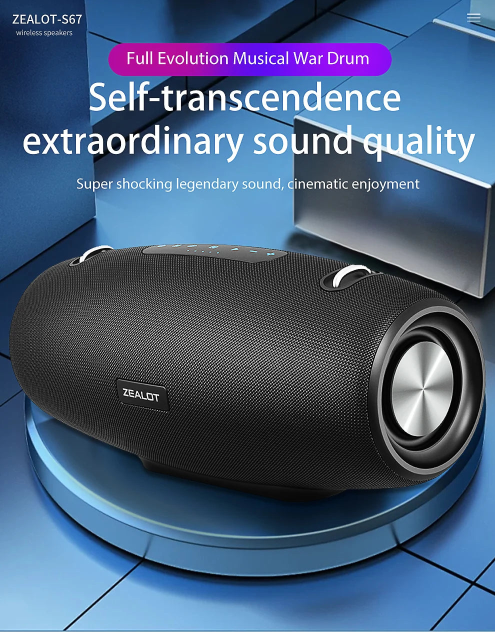 Zealot S67 Wireless Speaker Outdoor Waterproof Portable With Shoulder Strap