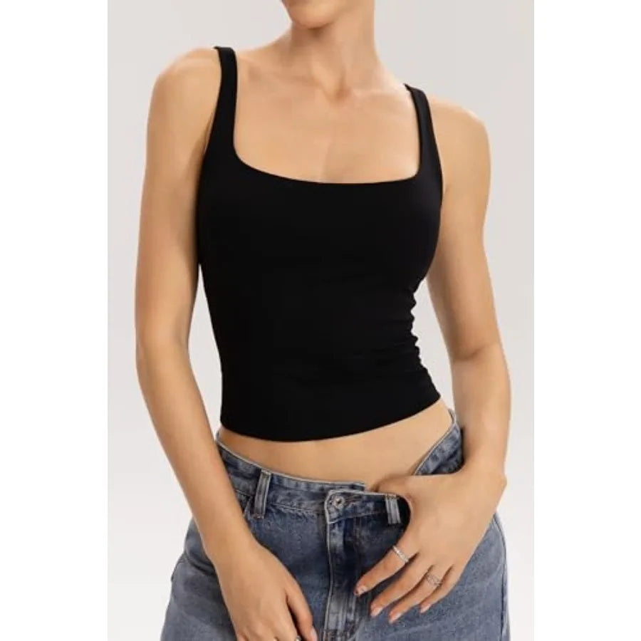 Womens Tank With Built In Bra Square Neck Workout Top