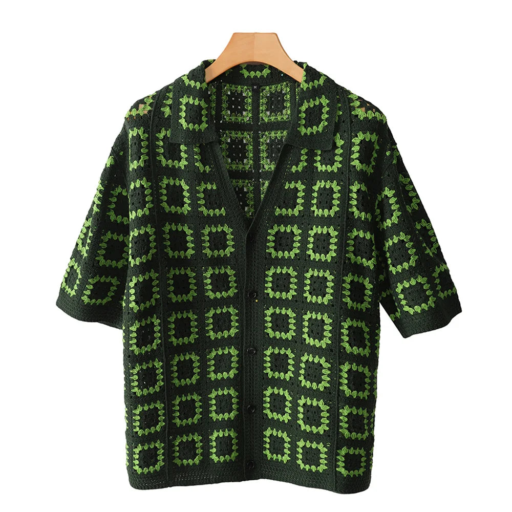 Men's Summer Knit Printed Short Sleeve Breathable Casual Top