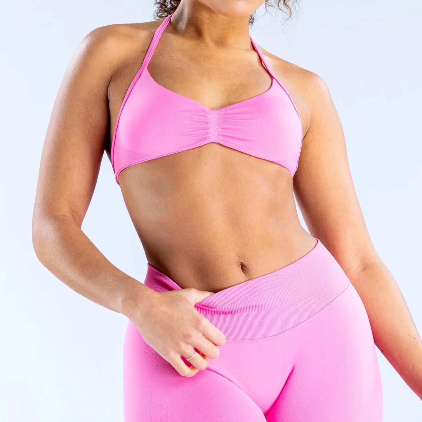 Cavendi Women Yoga Set Halter Top and Seamless Shorts