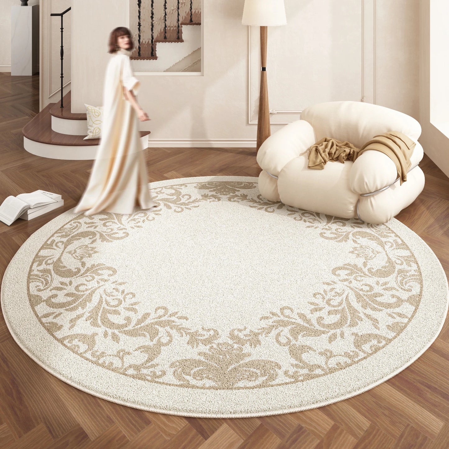 European Style Plush Round Rug for Living Room Bedroom