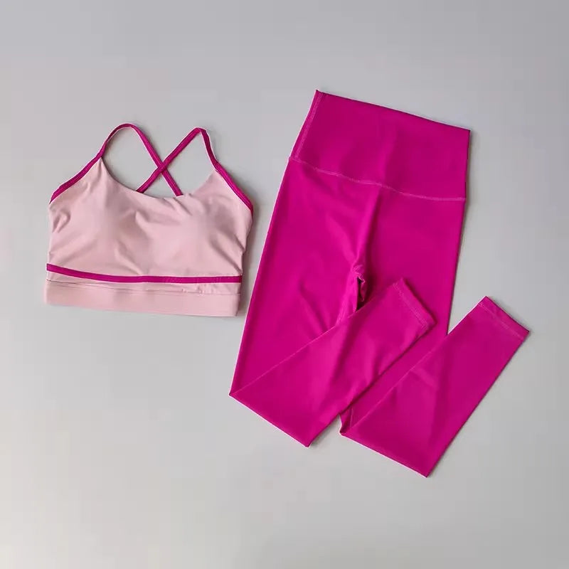 Women Yoga Set 2 Piece High Waist Leggings Sports Bra Gym Outfit