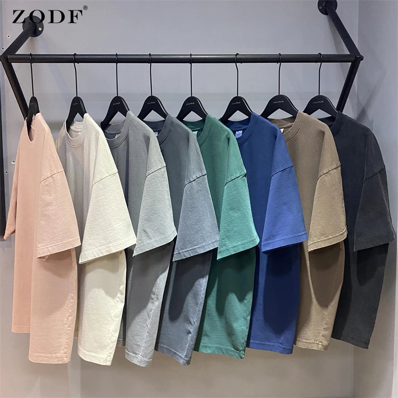 ZODF Basic Solid Washed Cotton Tee For Men Unisex Streetwear
