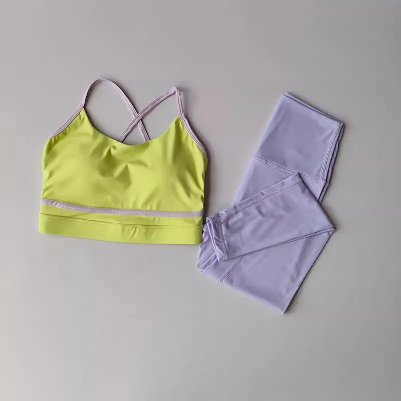 Women Yoga Set 2 Piece High Waist Leggings Sports Bra Gym Outfit