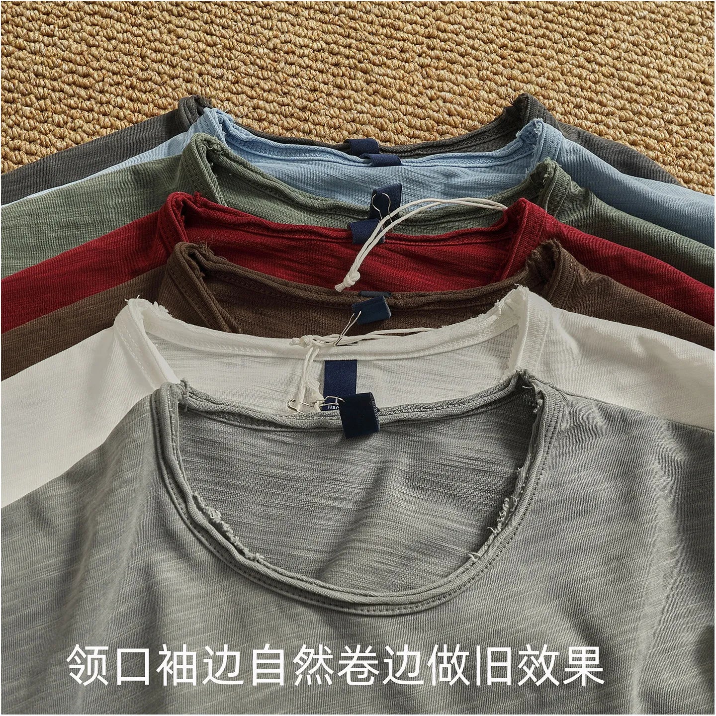 Iceupsnow Summer American Retro Breathable Cotton Slub T Shirt Men Neckline