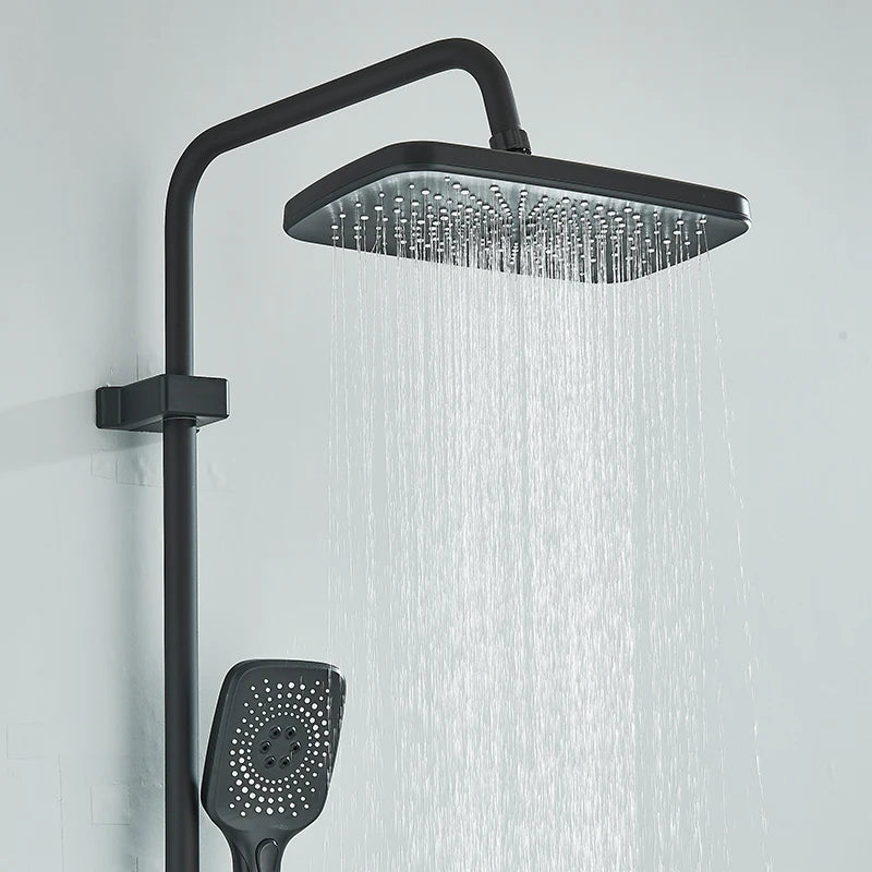 MYQualife Brass Shower System With Hot Cold Water Control Rainfall Waterfall Shower Head And Single Handle Ceramic Valve