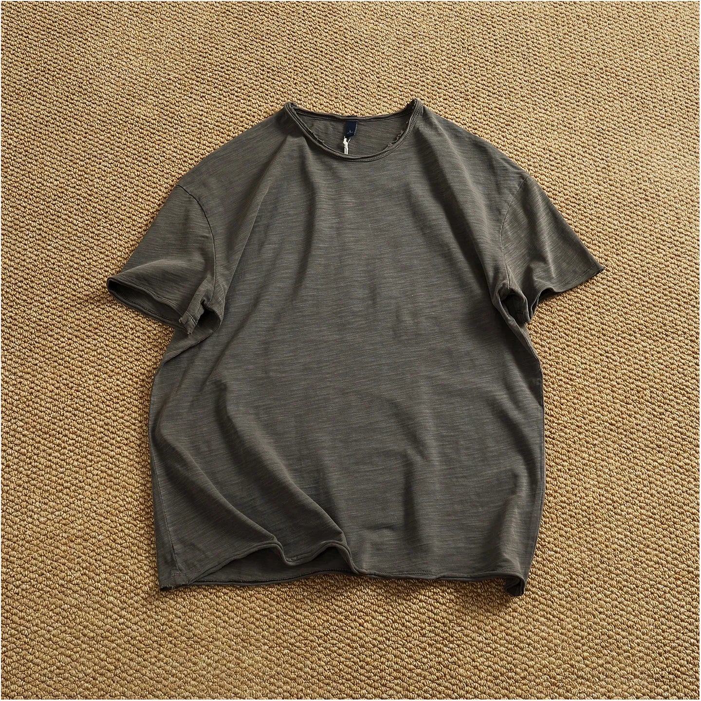 Iceupsnow Summer American Retro Breathable Cotton Slub T Shirt Men Neckline