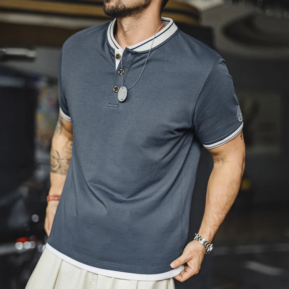 Maden Mens Vintage Henley Short Sleeve Tee Cotton Casual