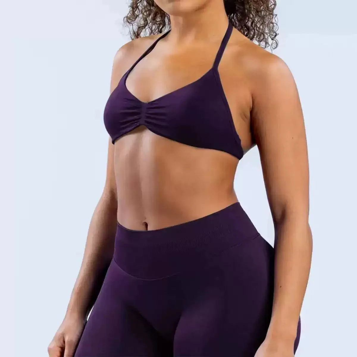 Cavendi Women Yoga Set Halter Top and Seamless Shorts