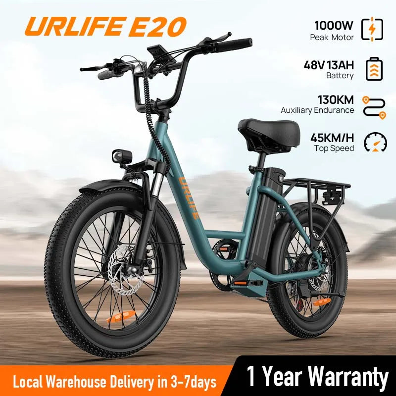 URLIFE E20 1000W Fat Tire Electric Bike With 28 MPH Top Speed 48V 13Ah Battery For Long Range Power