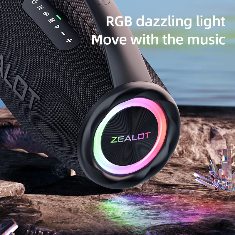 Zealot S97 80W Bluetooth Speaker Waterproof RGB Lights 360 Degree Stereo Immersive Bass 12 Hours Playback