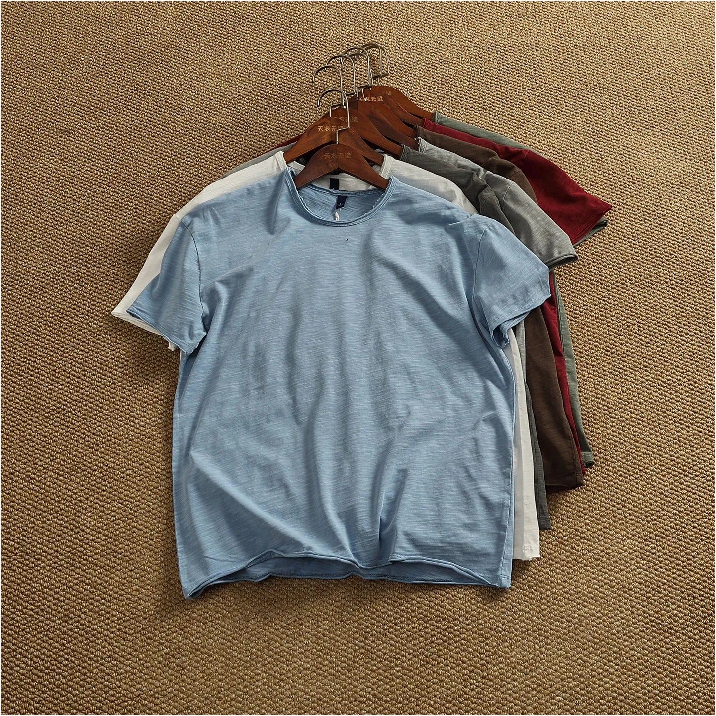 Iceupsnow Summer American Retro Breathable Cotton Slub T Shirt Men Neckline