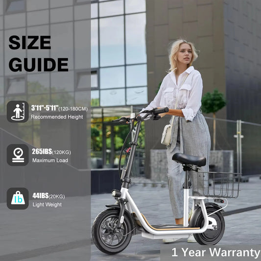CAROMA Peak 1200W Foldable Electric Scooter With Seat For Adults