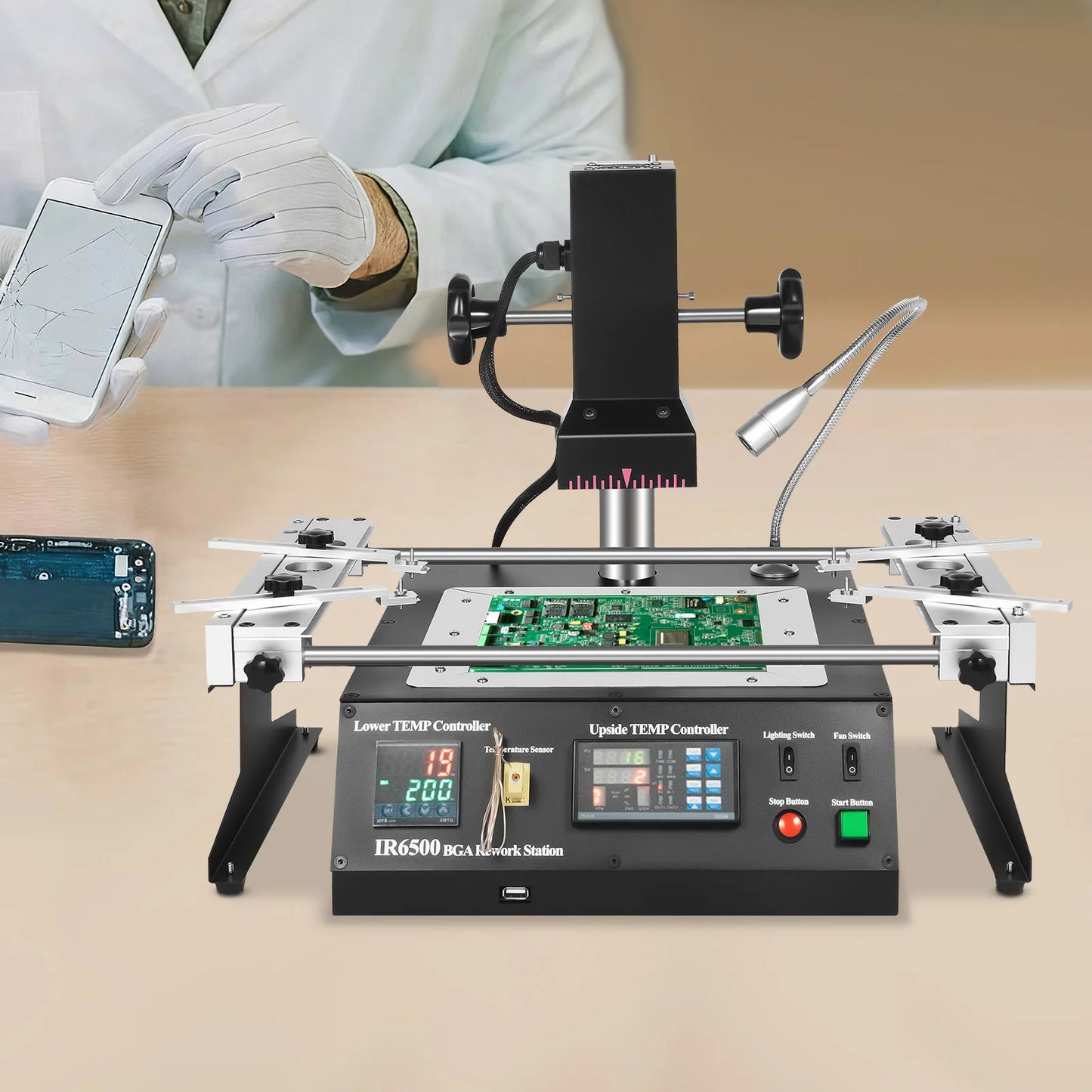 1250W USB Powered Soldering Rework Station for Laptop and Desktop Motherboard Repair with Dual Zone Temperature Control
