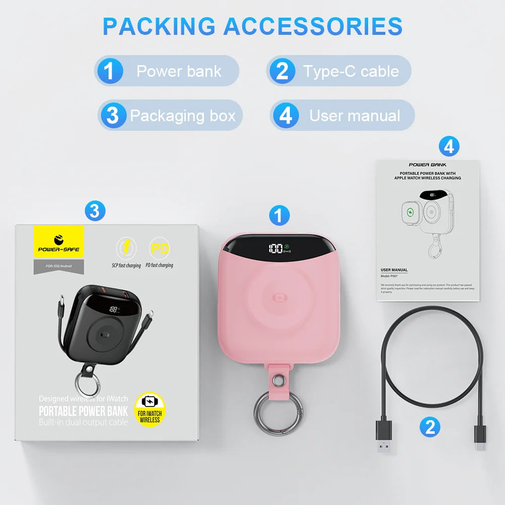 10000mAh 22.5W Fast Charging Power Bank With IWatch Cables
