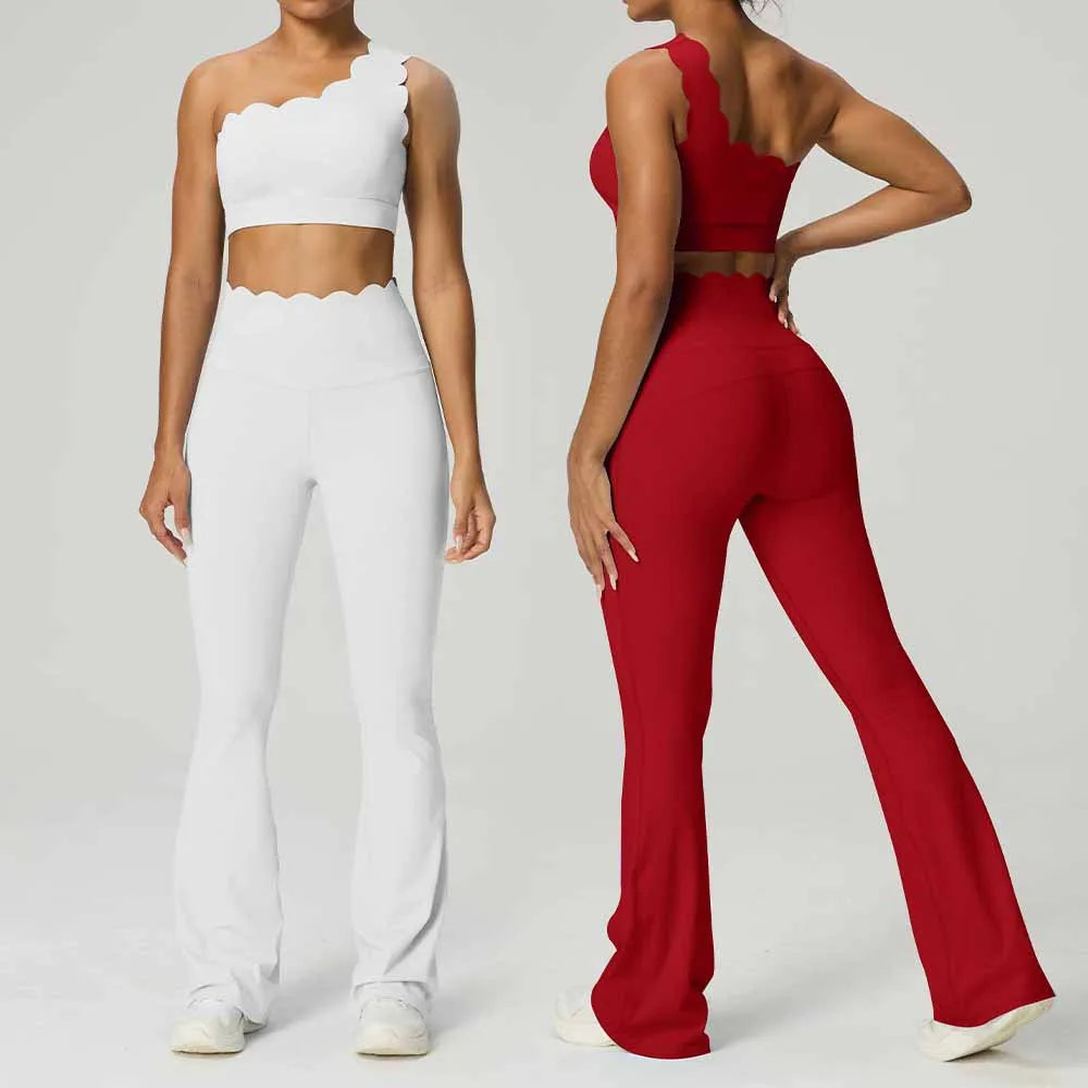 GFFUD Women Yoga Set 2 Piece High Waist Leggings Gym Tops Tummy Control