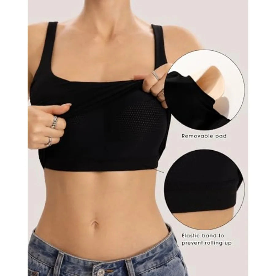 Womens Tank With Built In Bra Square Neck Workout Top