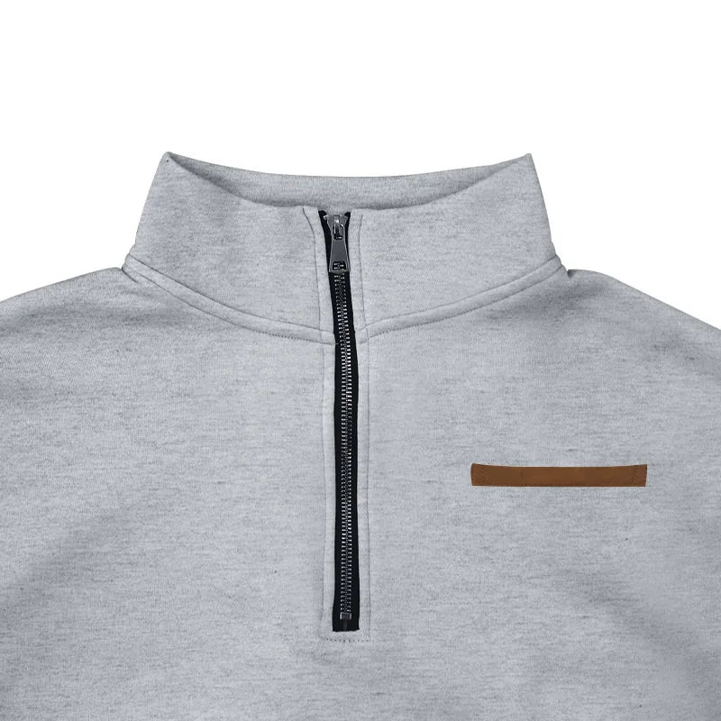Men's Autumn Winter Heavy Fleece Hoodie Half Zip Stand Collar