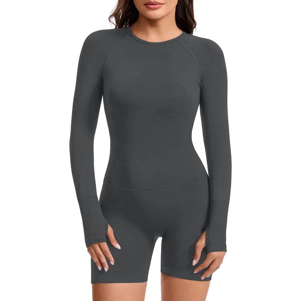 NCLAGEN Womens Long Sleeve Yoga Jumpsuit Open Back Gym Wear
