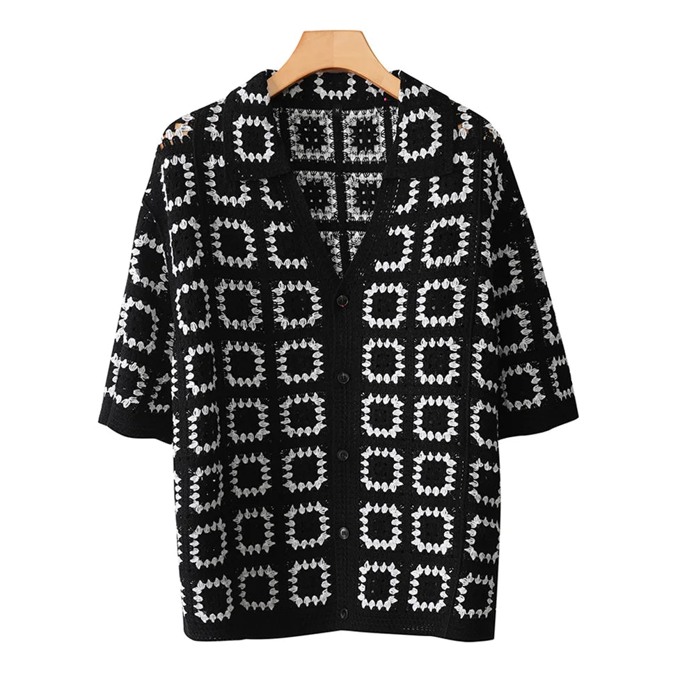 Men's Breathable Knit Printed Short Sleeve Top for Summer Comfort