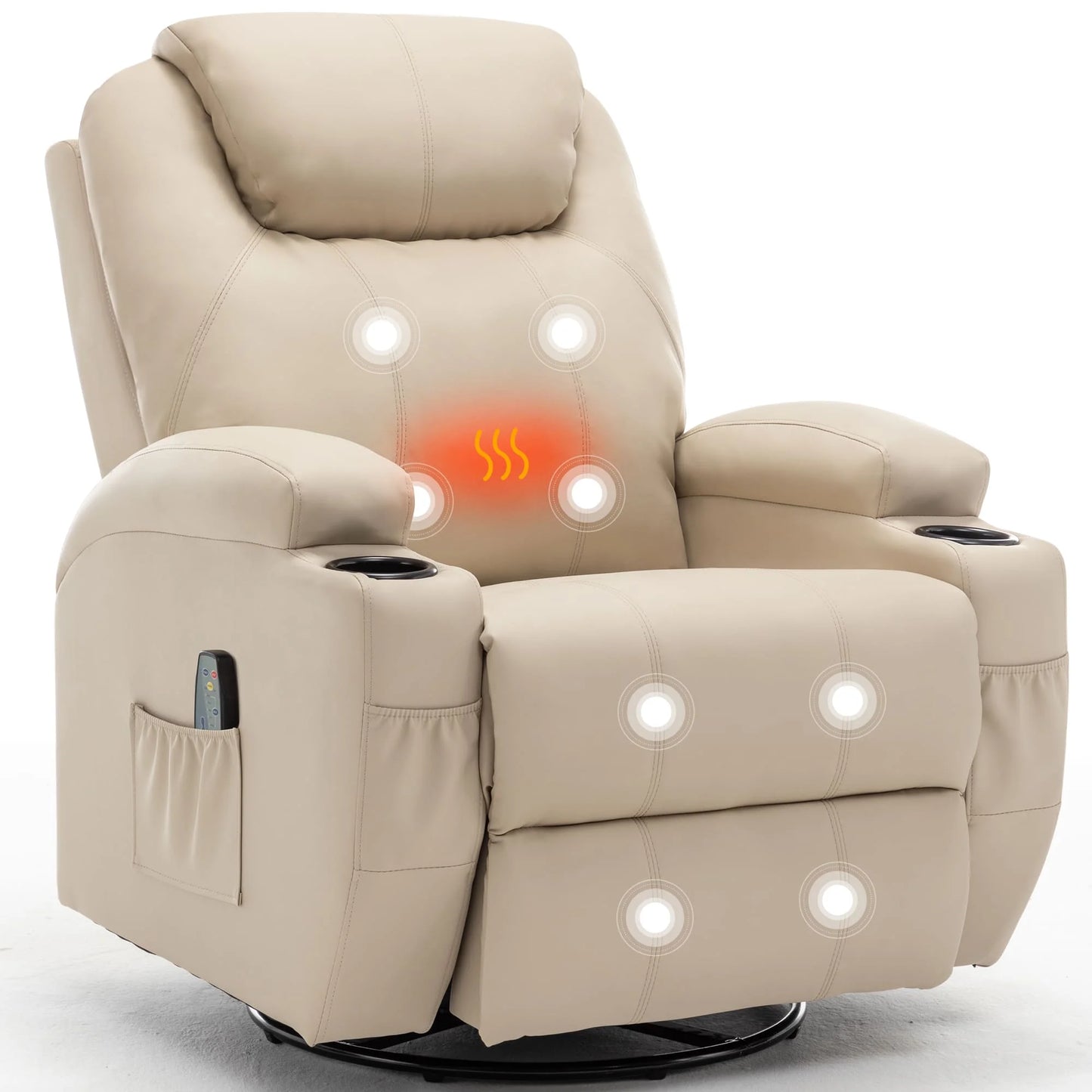 KORSER Recliner Chair With Massage And Heat 360 Degree Swivel 8 Point Vibration Remote Control