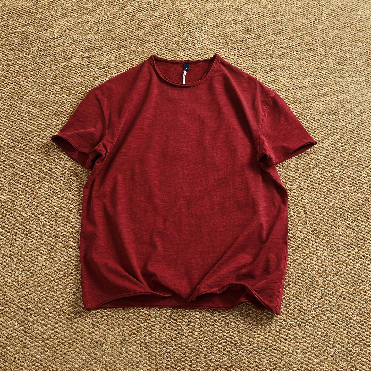 Iceupsnow Summer American Retro Breathable Cotton Slub T Shirt Men Neckline