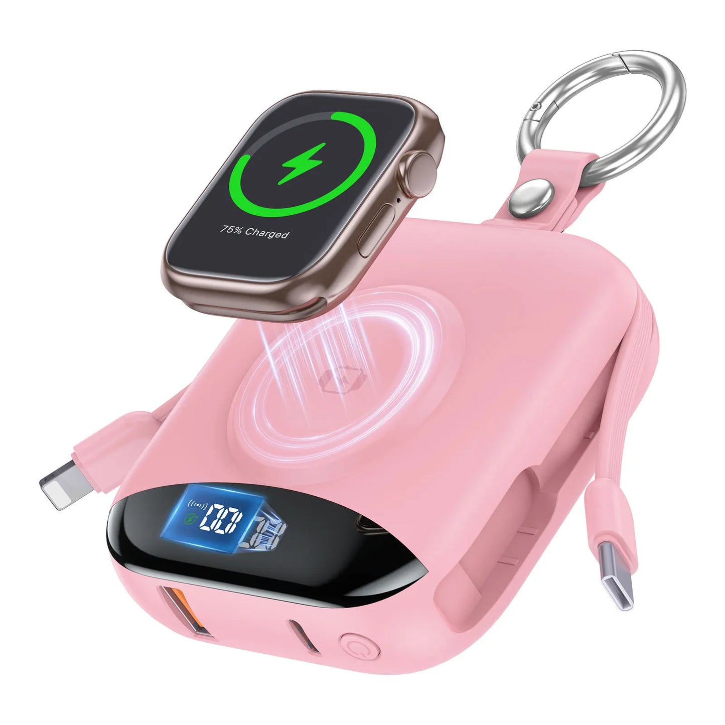 10000mAh 22.5W Fast Charging Power Bank With Built In Cables Dual Output Lightning USB C USB A And Wireless Charging