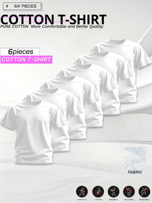 Men Cotton Short Sleeve T Shirts 6 Piece Set Comfortable