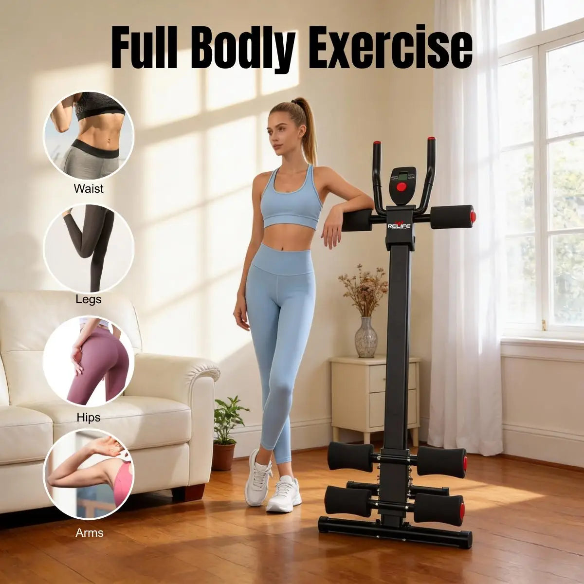 Foldable Core Abdominal Trainer For Home Gym With Resistance Bands