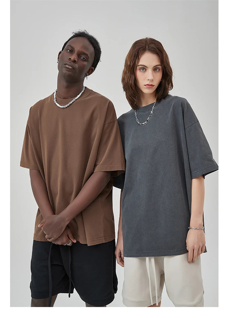 ZODF Basic Solid Washed Cotton Tee For Men Unisex Streetwear