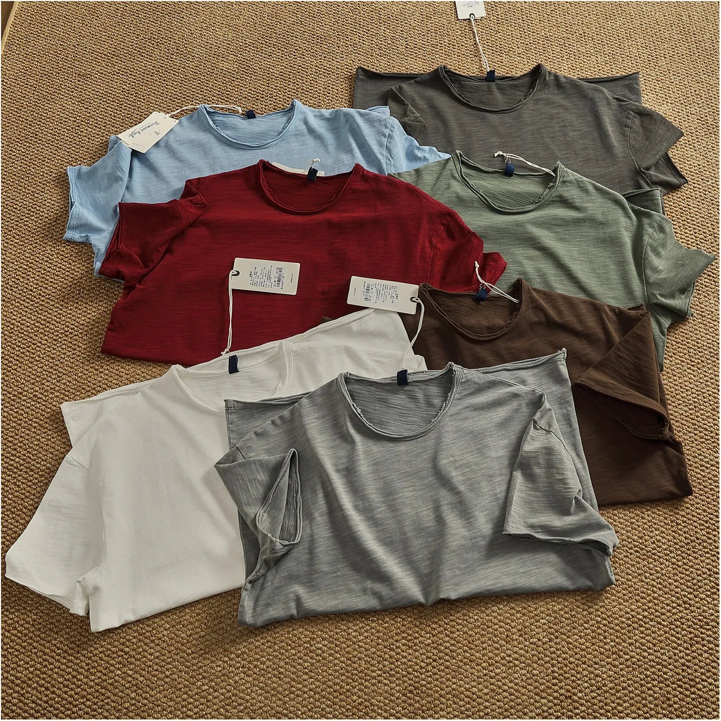 Iceupsnow Summer American Retro Breathable Cotton Slub T Shirt Men Neckline