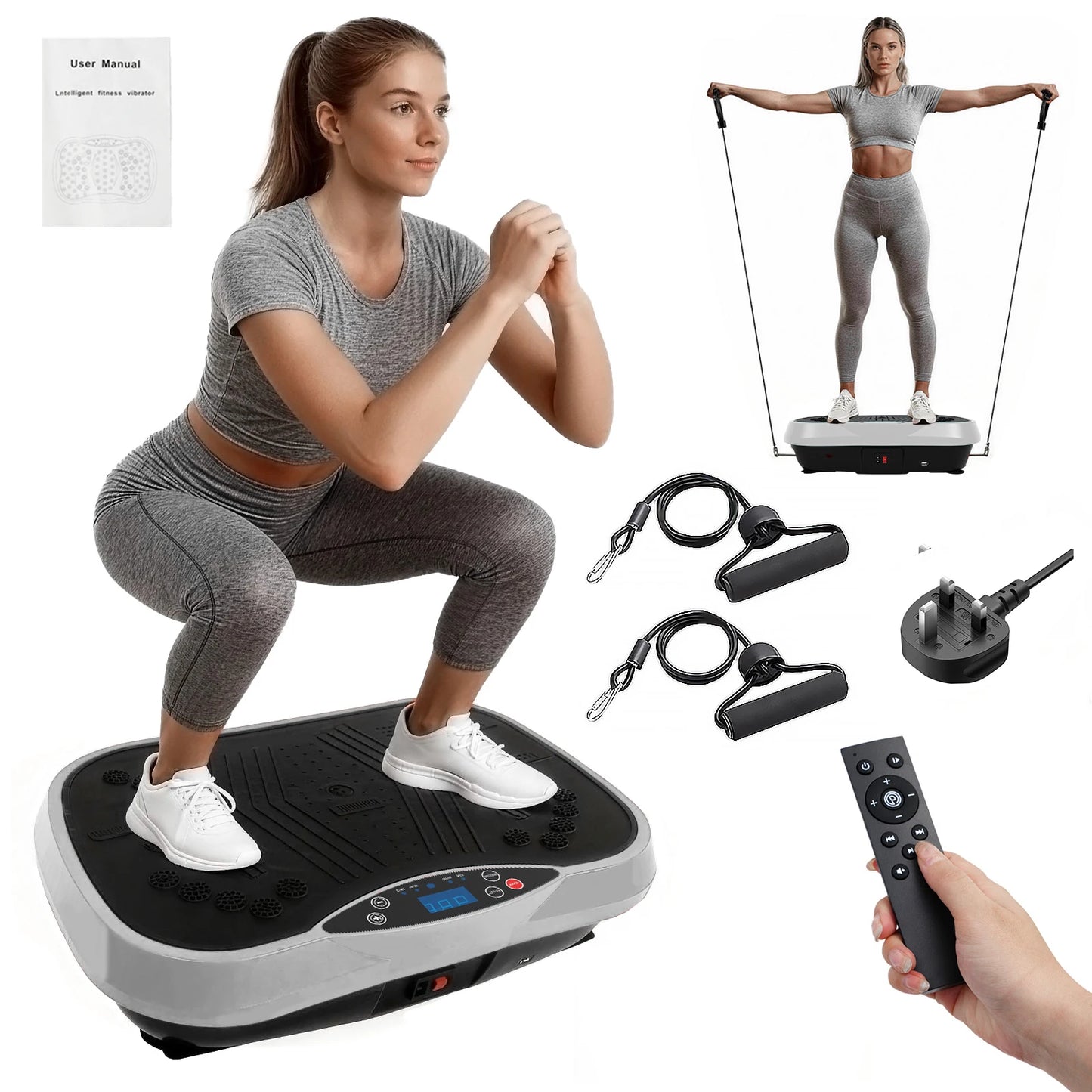 Portable Vibration Plate Exercise Machine With Bluetooth Resistance Bands