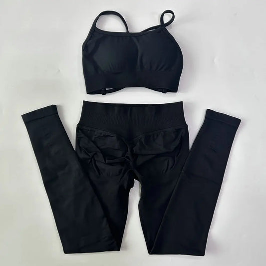 Seamless Yoga Set 2 Piece Women Scrunch Leggings Backless Bra