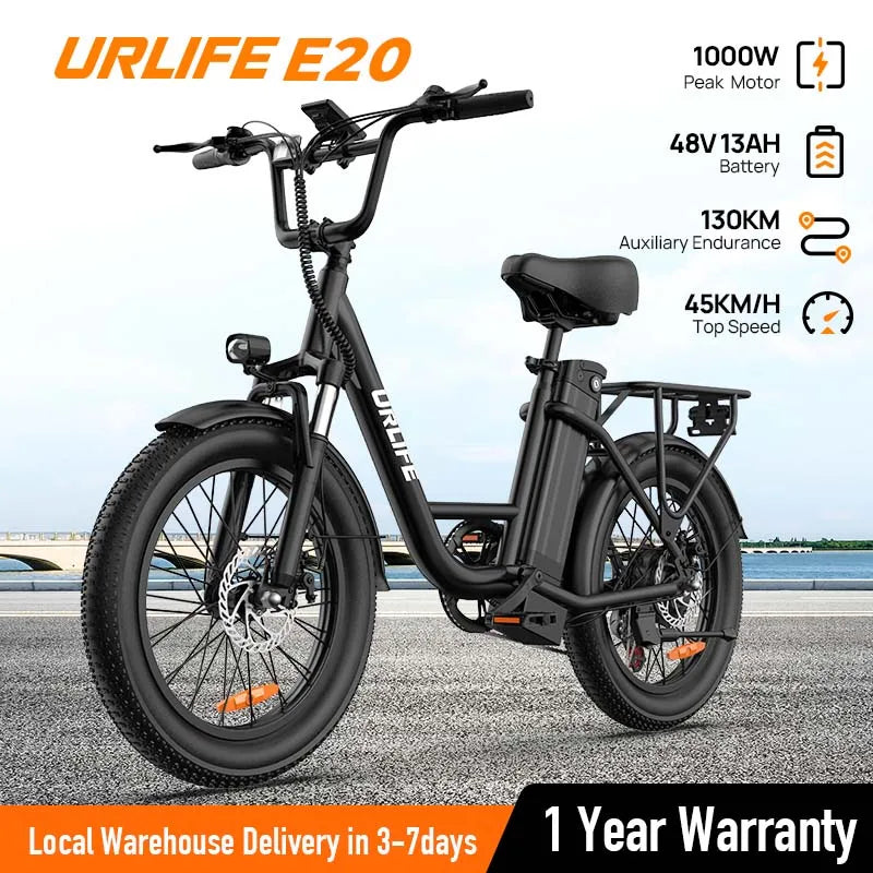 URLIFE E20 1000W Fat Tire Electric Bike With 28 MPH Top Speed 48V 13Ah Battery For Long Range Power