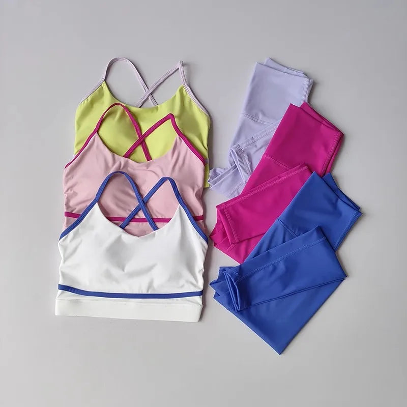 Women Yoga Set 2 Piece High Waist Leggings Sports Bra Gym Outfit